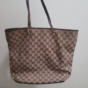 Gucci GG Canvas Light Tote Bag Purse Brown Beige